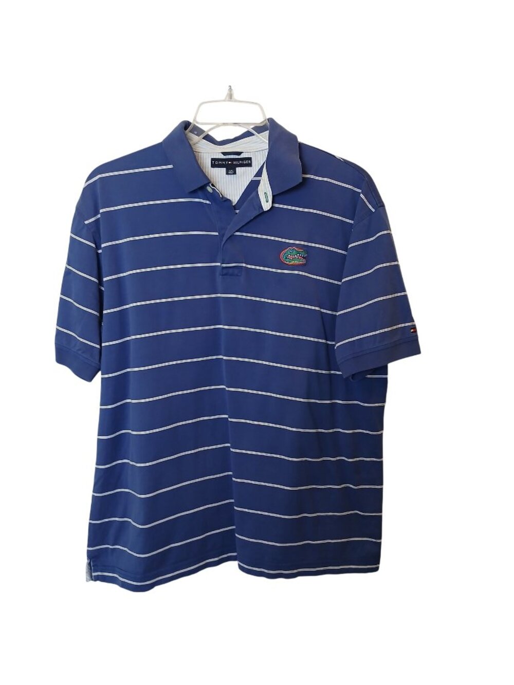 Florida Gators Tommy Hilfiger Large Blue Striped  Polo Shirt S/S Logo #D-36